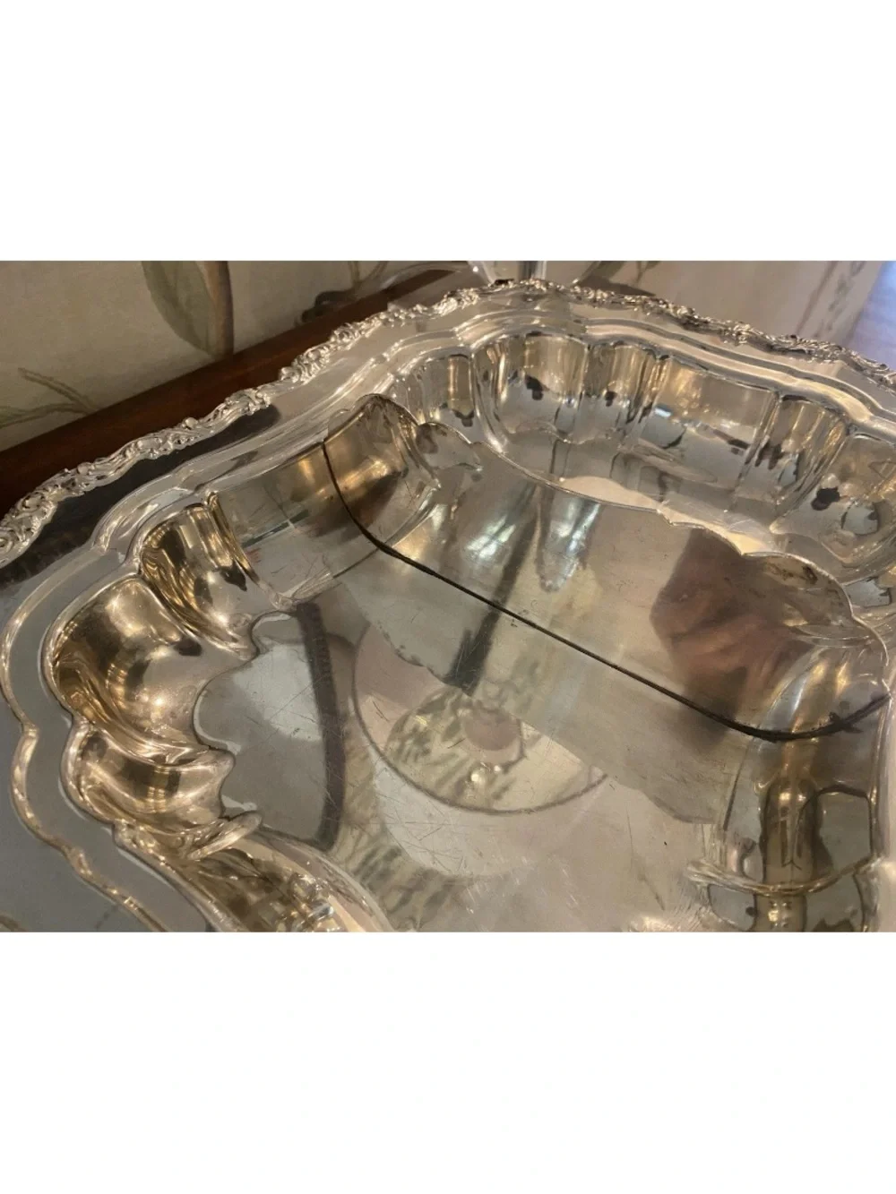 VTG Victorian design Sheridan Silverplate Ornate Footed Divided Bowl/Tray